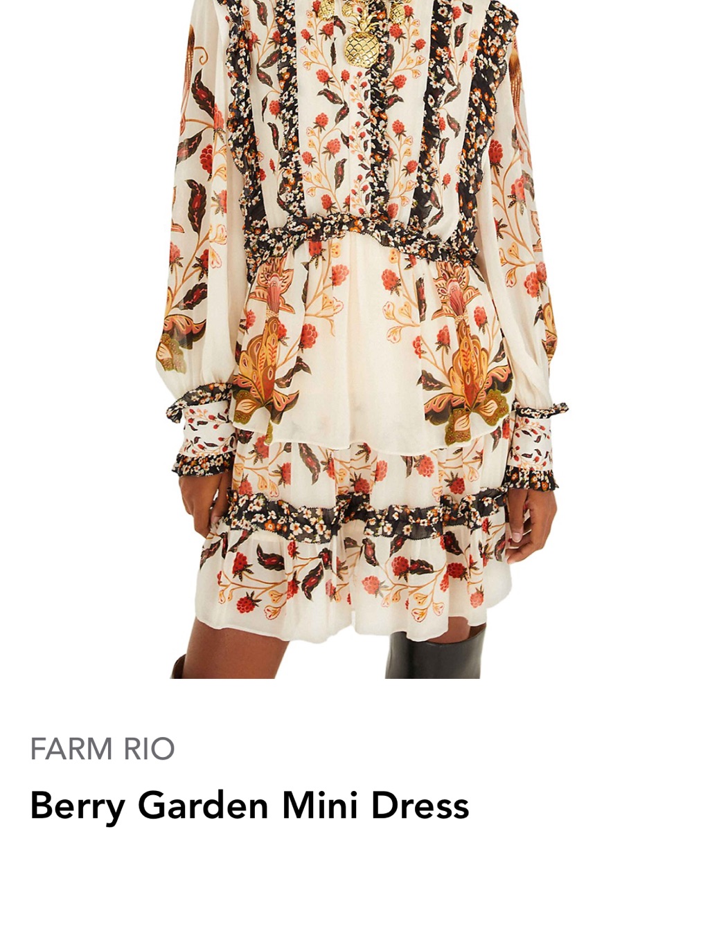 Farm Rio Cream Floral & Berry Printed Mini Dress